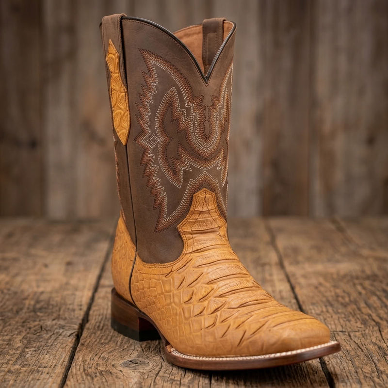 Load image into Gallery viewer, CP1708 - Cowboy Prayer Hand Crafted Tan Python Print Cowboy Boots

