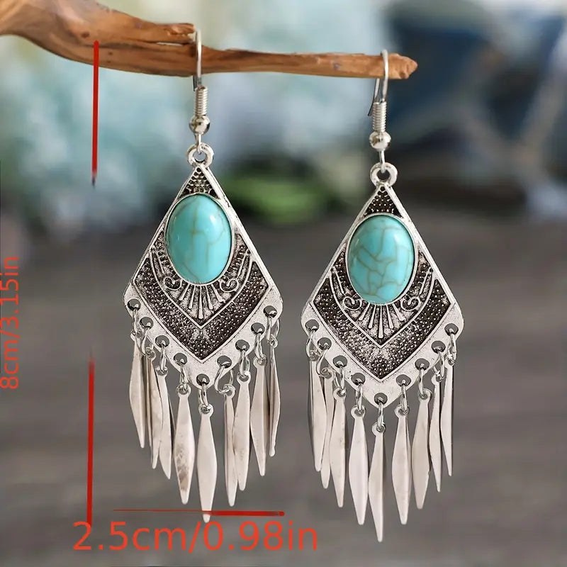 Load image into Gallery viewer, TMER4 - Turquoise Feather Dangle Earrings
