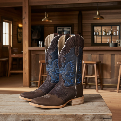 1101 - RockinLeather Men's Hand Tooled Overlay Western Boot