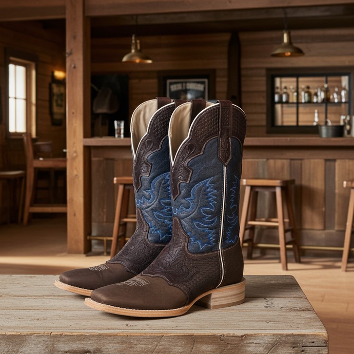 1101 - RockinLeather Men's Hand Tooled Overlay Western Boot
