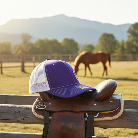 CP102 - Cowboy Prayer Leather Patch Purple/White Cap
