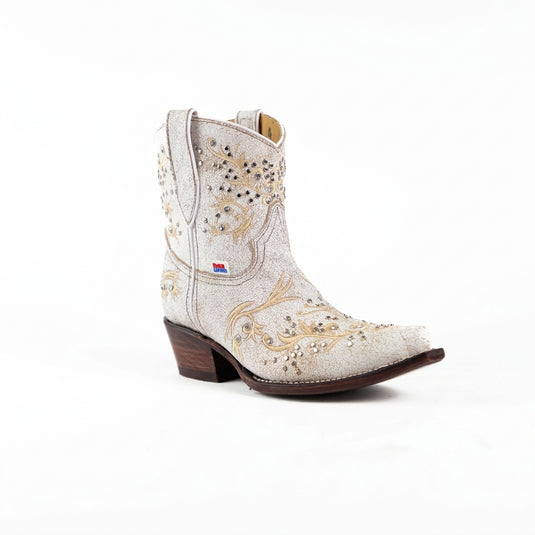 2210 - RockinLeather Women's Distressed White Cowhide Shortie Western Boot
