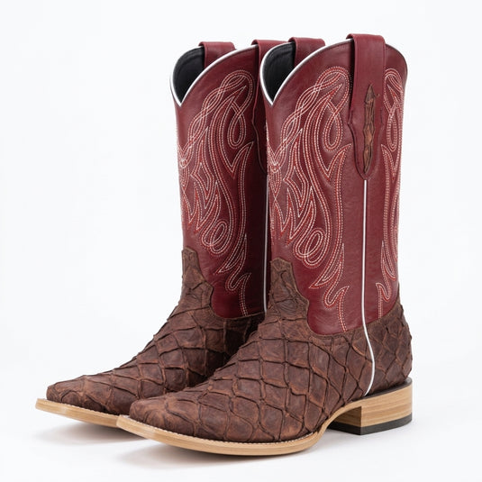 8018 - RockinLeather Men's Genuine Pirarucu Square Toe Western Boot