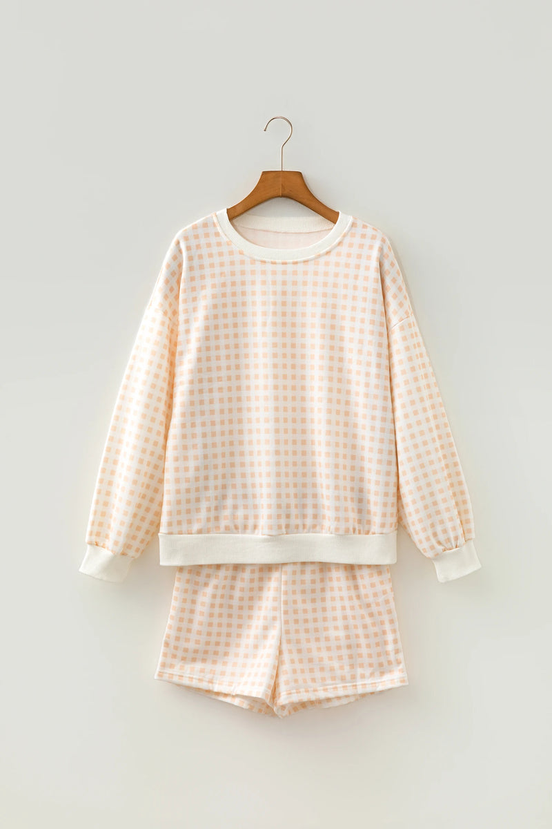 Load image into Gallery viewer, DLLS770 - Ladies Yellow Plaid Baggy Pullover Drawstring Casual Shorts 2pcs Outfit
