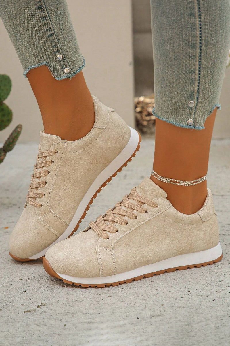 Load image into Gallery viewer, DLLSHOE 53  - Beige Solid Color Faux Suede Lace-Up Sneakers
