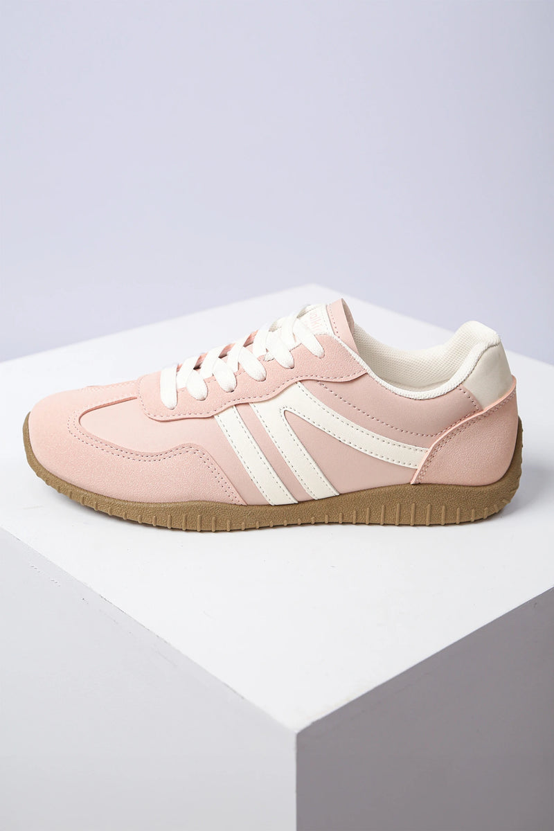 Load image into Gallery viewer, DLLSHOE 76 - Apricot Pink Retro Vegan Leather Athletic Detail Lace Up Shoes
