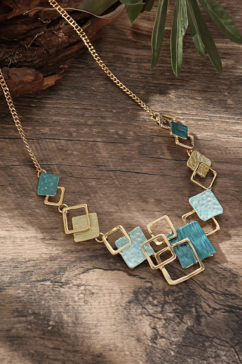 Load image into Gallery viewer, DLLNK 11 - Peacock Blue Bohemian Simple Geometric Hollowed Alloy Thin Coating Necklace

