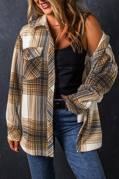 DLLS107 - Ladies Multicolour Plaid Print Flap Pocket Button Up Shacket