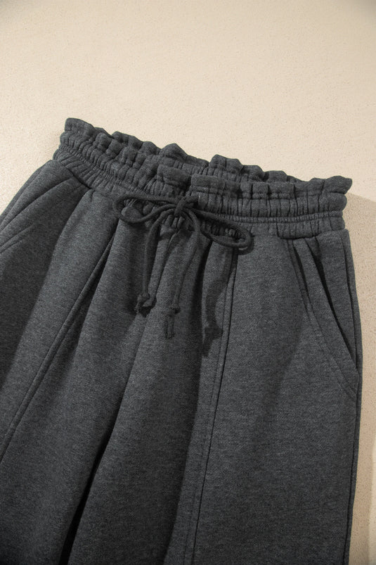 DLLS1084 - Ladies Carbon Grey Solid Colorblock Jogger Pants Set