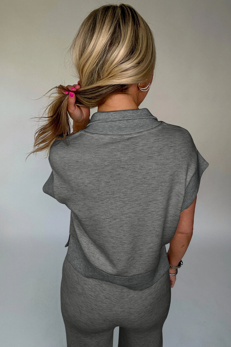 Load image into Gallery viewer, DLLS938 - Ladies Gray Half Zip Polo Tee Casual Pant Set
