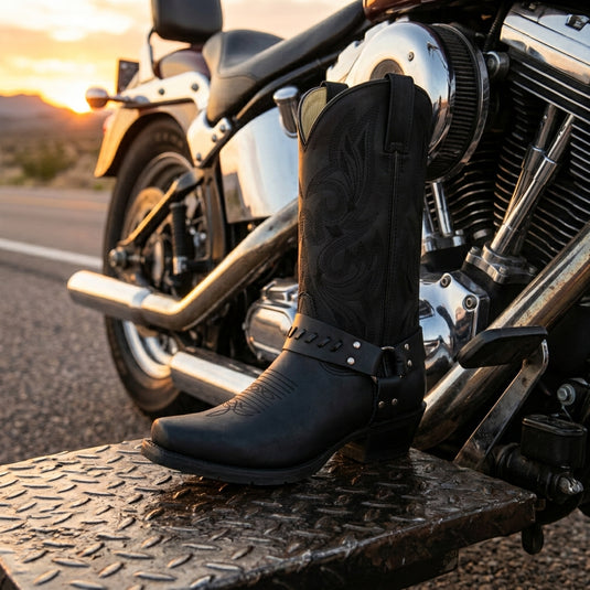 1162 - RockinLeather Men's Black Leather Harness Boot
