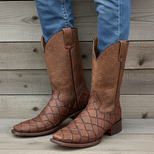 CP1709 - Cowboy Prayer Chocolate Pirarucu Print Cowboy Boots