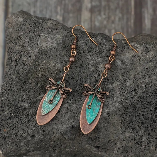 TMER110 - Rustic Dragonfly with Turquoise Accent Earrings