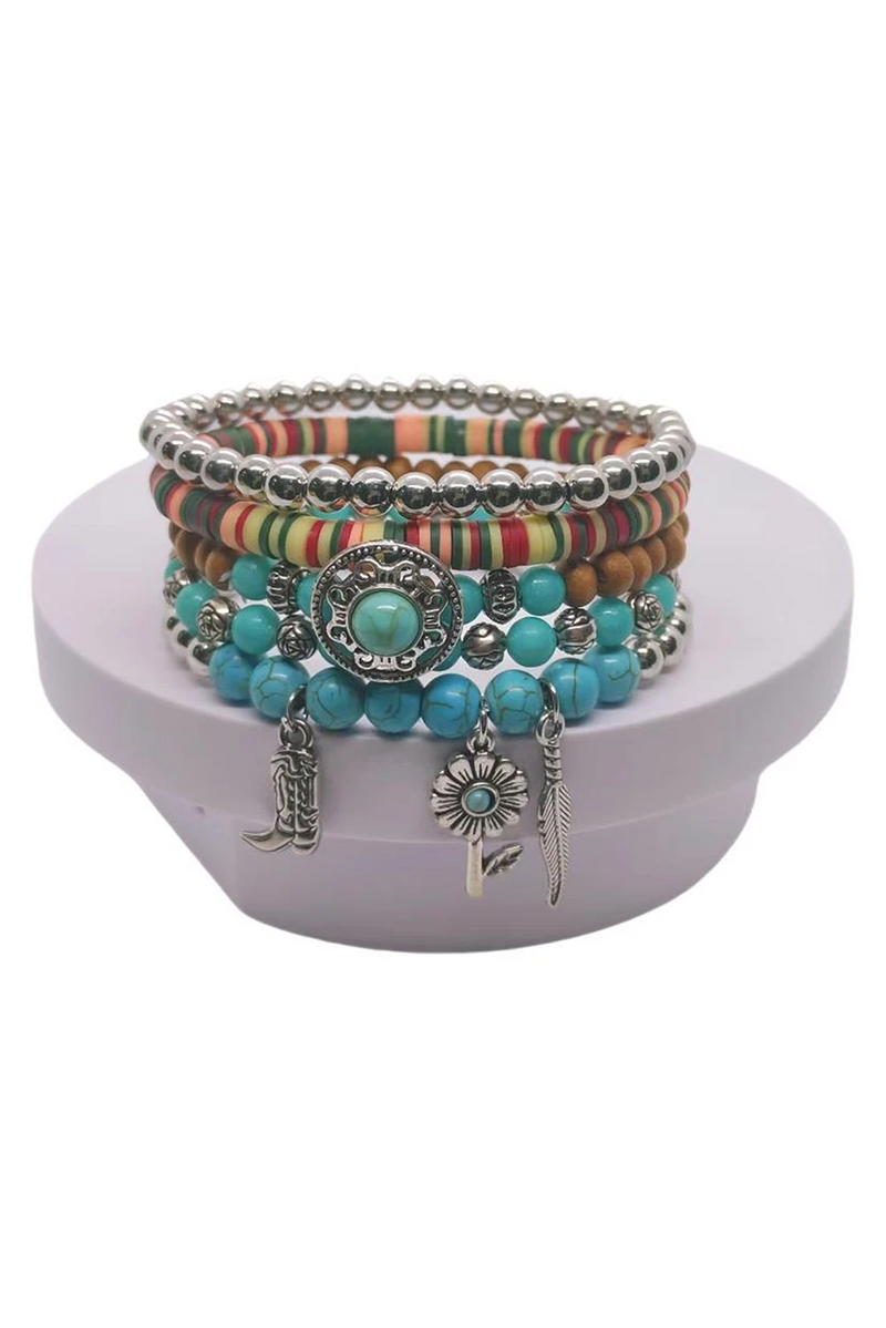 Load image into Gallery viewer, DLLBC 11 - Turquoise Beading Western Multi Layer Bracelet
