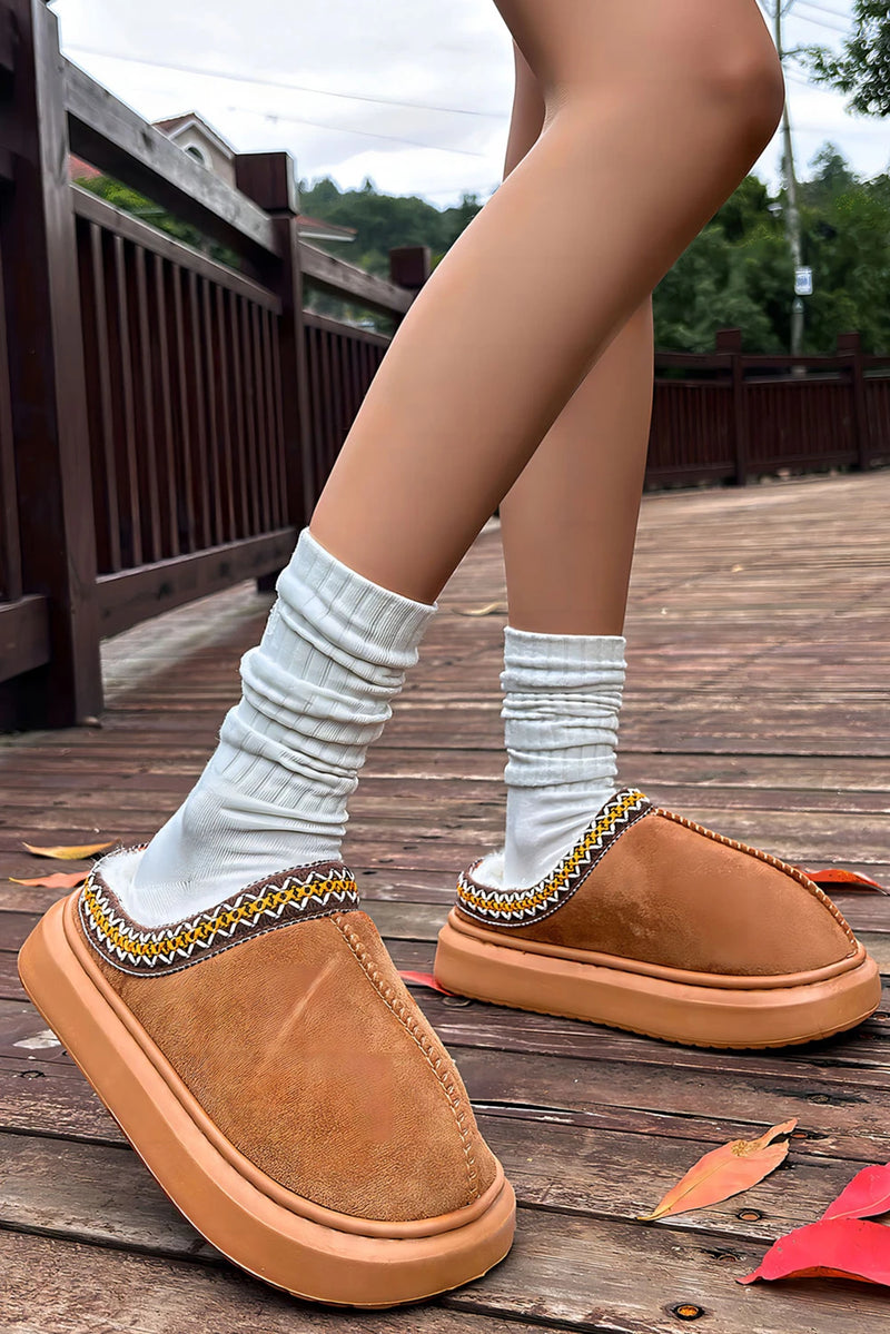 Load image into Gallery viewer, DLLSHOE 129 - Chestnut Contrast Edge Suede Plush Lined Thick Sole Winter Slippers

