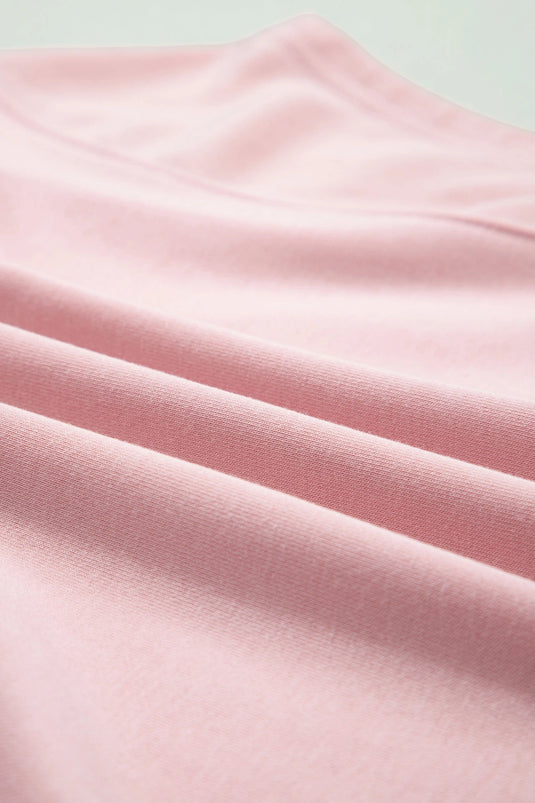 DLLS621 - Ladies Light Pink Solid Color Loose Tee Drawstring Wide Leg Pants 2pcs Outfit