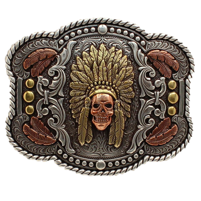 37600 - Nocona Rectangle Rope Edge Feather Skull Chief
