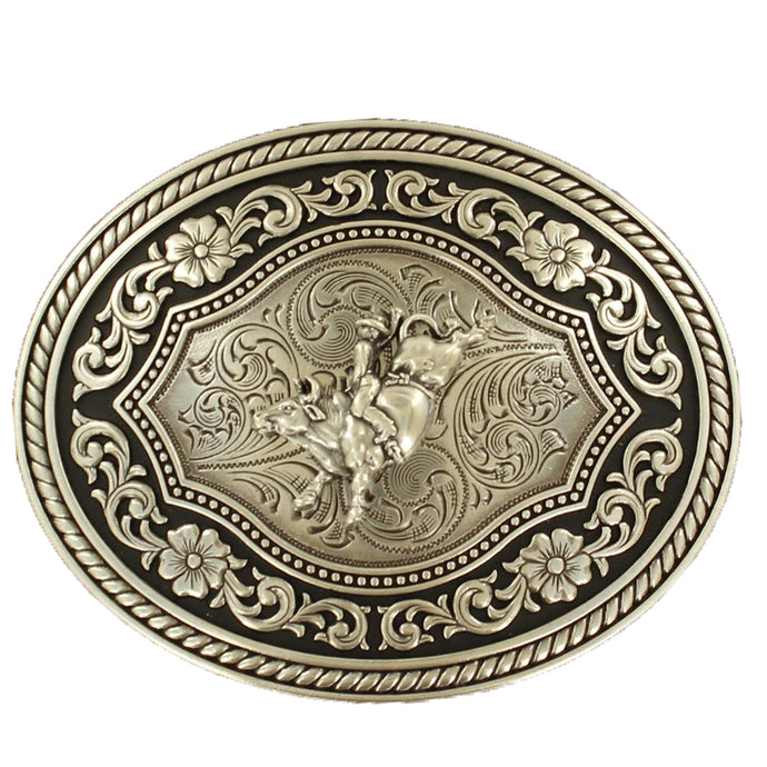 37710 - Oval Buckle Rope Edge Scroll Bull Rider Motif