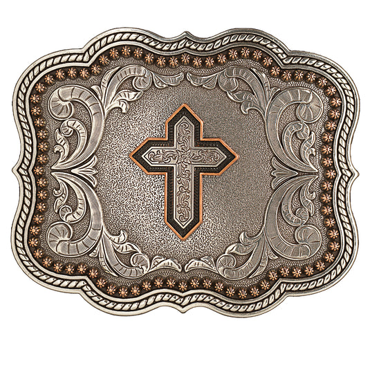 37911 - Rectangular Scalloped Copper Cross Buckle