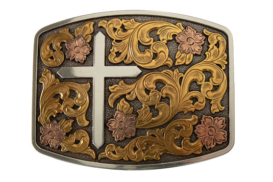 37945 - Nocona Men's Rectangle Floral Cross Belt Buckle