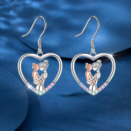TMER60 - Mother Daughter Heart Dangle Earrings