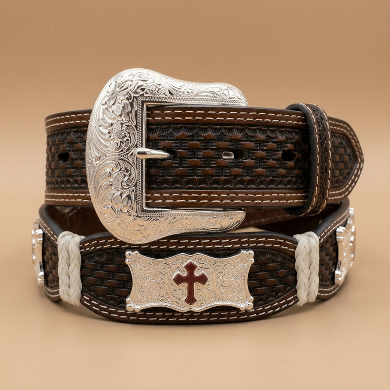 Load image into Gallery viewer, 1805 - Men's Chocolate Rawhide Square Cross Belt
