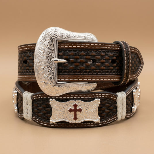 1805 - Men's Chocolate Rawhide Square Cross Belt