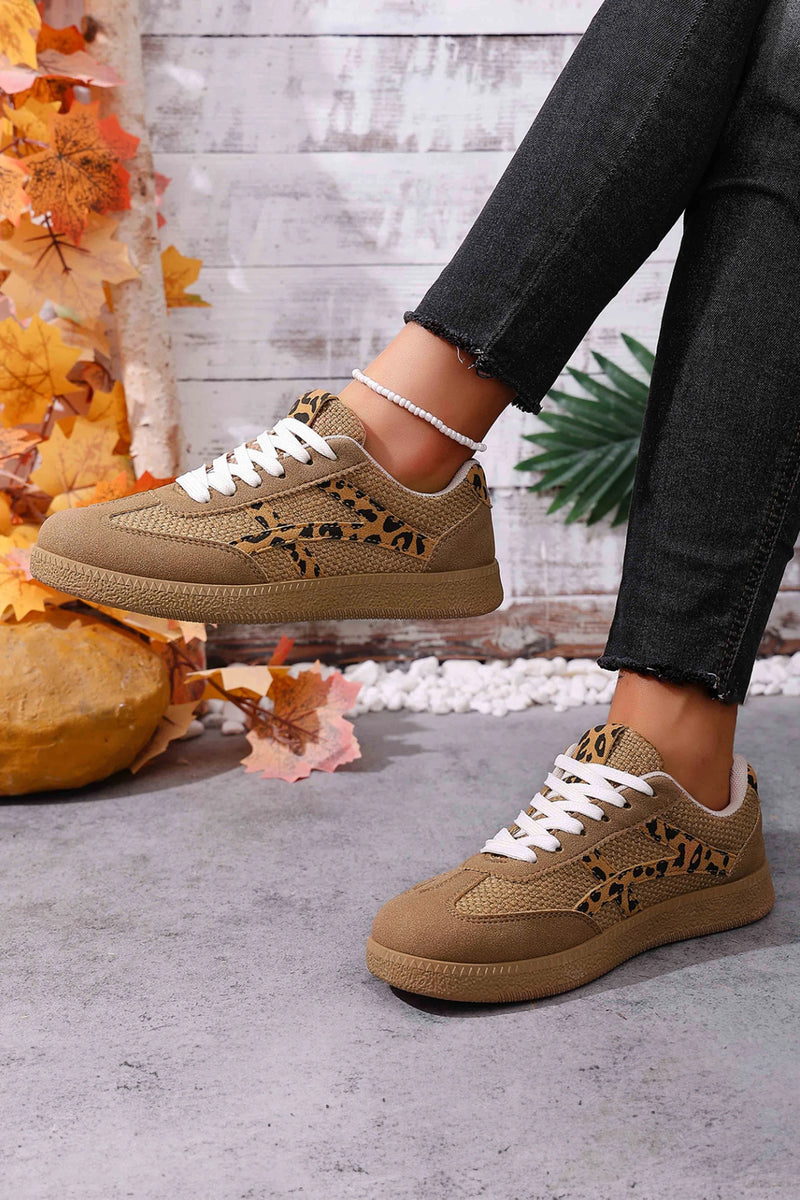 Load image into Gallery viewer, DLLSHOE 140 - Coffee Faux Suede Contrast Patchwork Detail Lace Up Flat Sneakers
