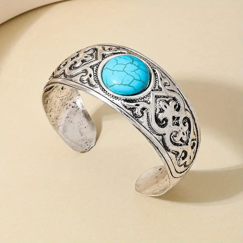 Load image into Gallery viewer, TMBC12 - Turquoise Open Bangle Bracelet
