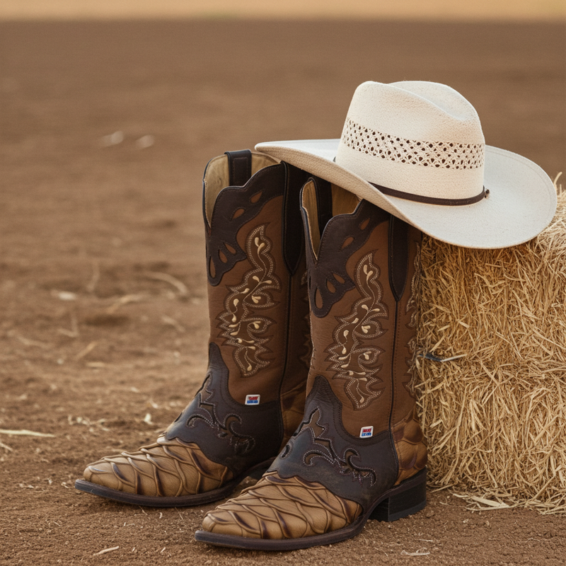 Load image into Gallery viewer, 1244 - RockinLeather Men&#39;s Pirarucu Print Leather Boot W/Overlay
