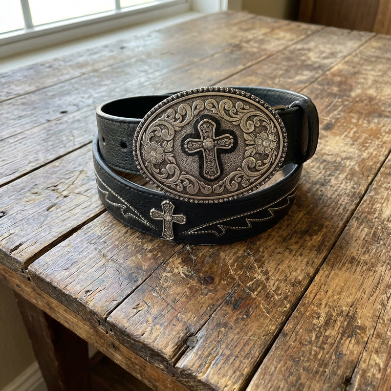 Load image into Gallery viewer, A1512201 - Ariat Black Belt with Cross Buckle
