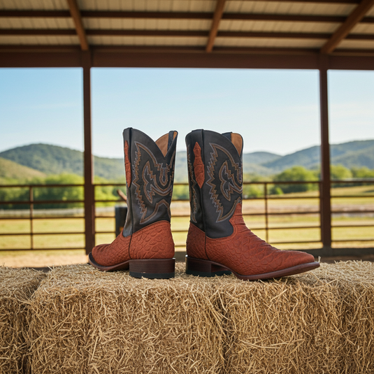 CP1704 - Cowboy Prayer Hand Crafted Rust Brown Python Print Cowboy Boot