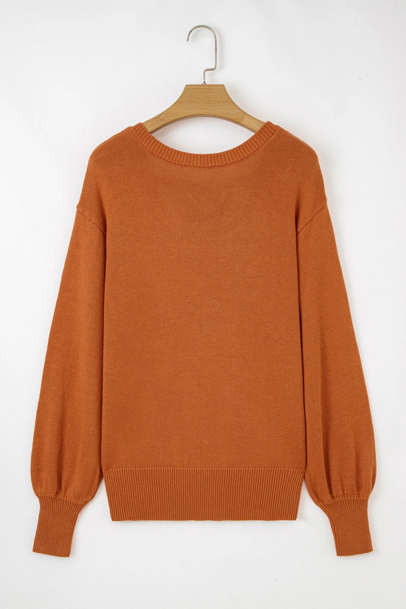 Load image into Gallery viewer, DLLS1131 - Ladies Gold Flame Solid Color Ribbed Trim Drop Shoulder Sweater
