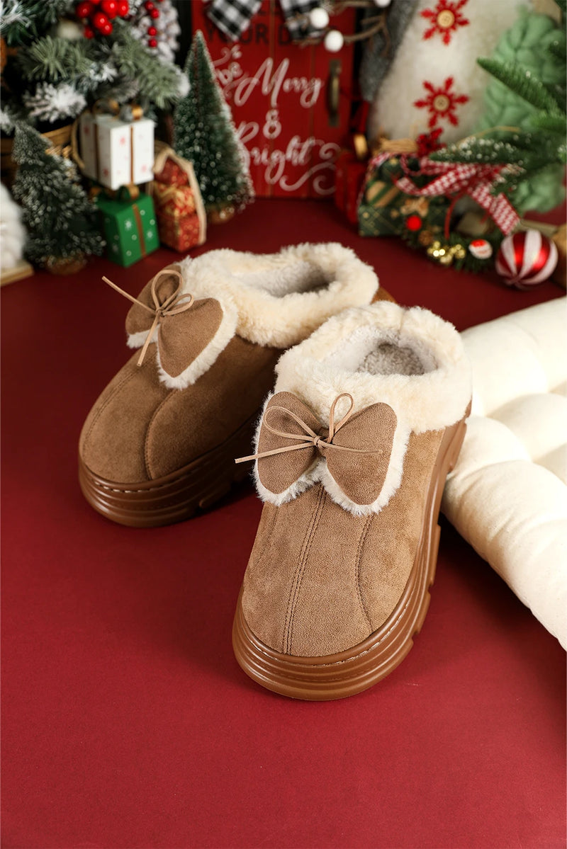 Load image into Gallery viewer, DLLSHOE 131 - Straw Yellow Cozy Faux Fur Lined Bow Decor Clog Slippers
