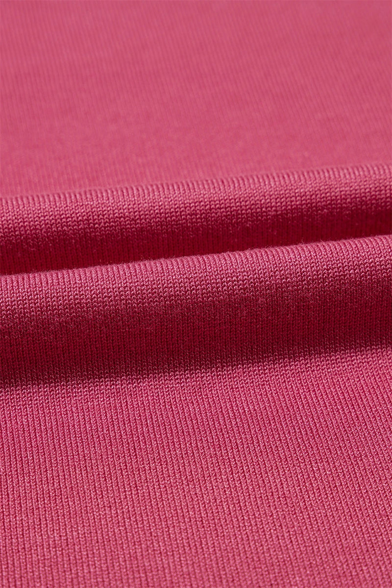 Load image into Gallery viewer, DLLS485 - Ladies Rose Red Contrast Striped Trim Round Neck Half Sleeve Sweater

