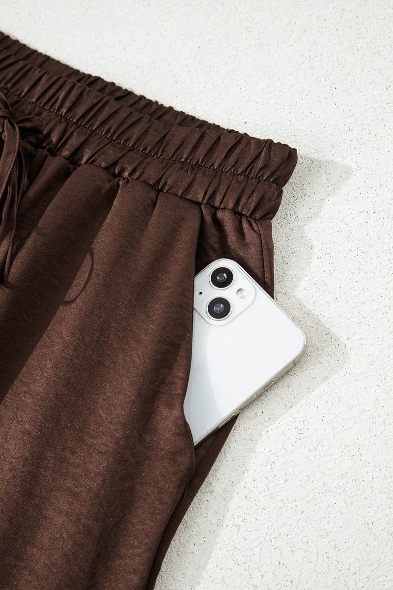Load image into Gallery viewer, DLLS996 - Ladies Dark Brown V Neck Long Sleeve Top and High Waist Pants 2pcs Outfit
