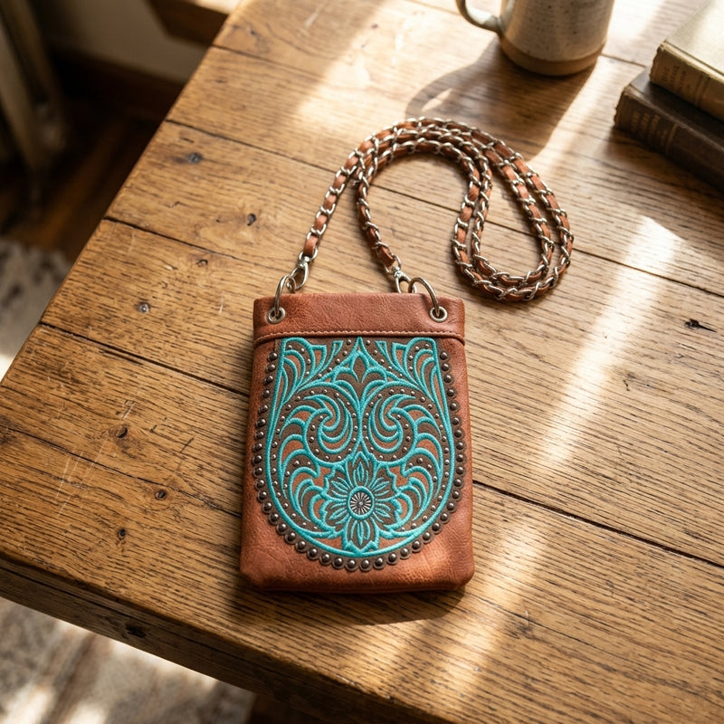 Load image into Gallery viewer, Rainbow Purse 6 - Brown with Teal Design

