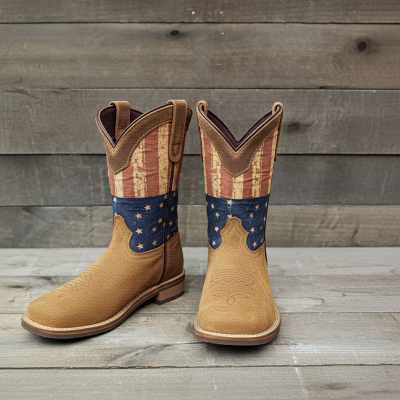 Load image into Gallery viewer, 7000 C/Y - RockinLeather Children&#39;s Tan Roughout Flag Leather Boot

