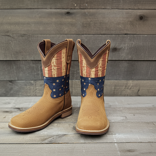 7000 C/Y - RockinLeather Children's Tan Roughout Flag Leather Boot