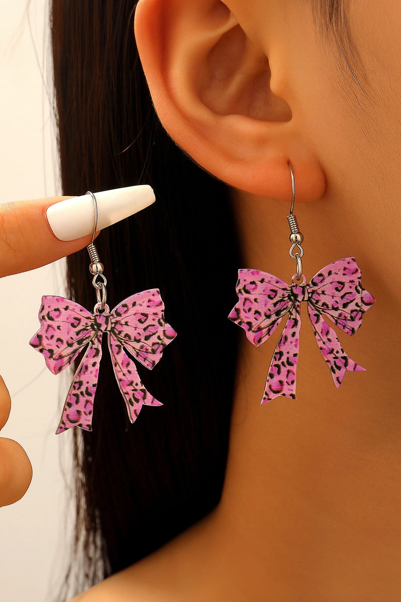 Load image into Gallery viewer, DLLER 25 - Bright Pink Stylish Leopard Printed Bow Stainless Hook Earrings
