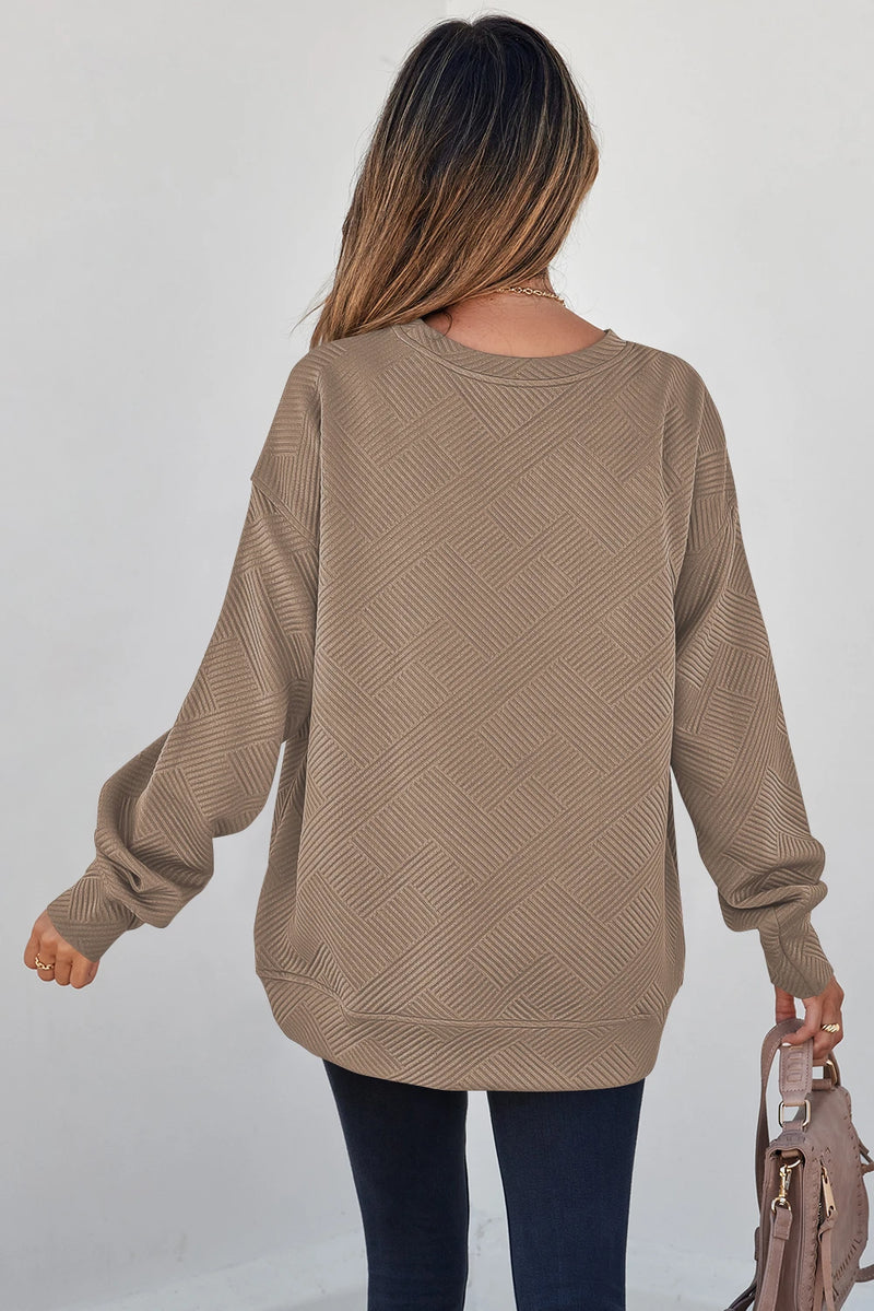Load image into Gallery viewer, DLLS1014 - Ladies Parchment Solid Color Textured Round Neck Drop Shoulder
