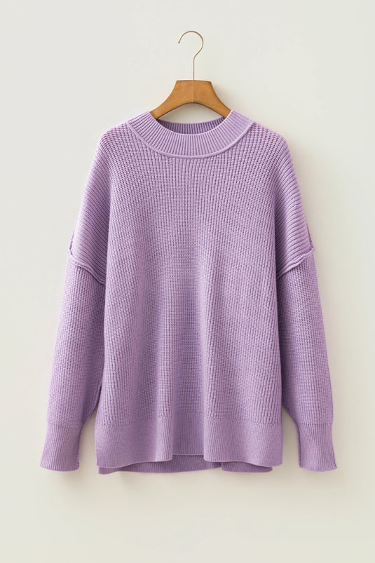 DLLS739 - Ladies Orchid Bouquet Long Sleeve Ribbed Knit Stand Neck Regular Fit Sweater