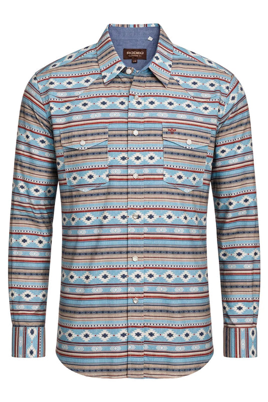 PS100L-1118 - Rodeo Clothing Men's Western Pearl Snap Print Shirt