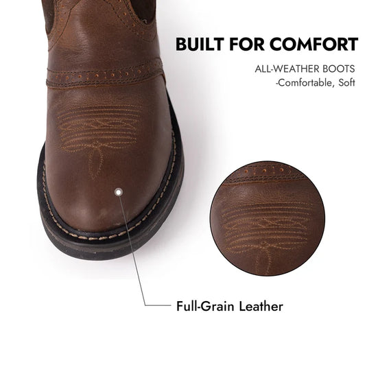 PLT403606 - Palitutu Men's Brown Full Grain Leather Round Toe Cowboy Boots