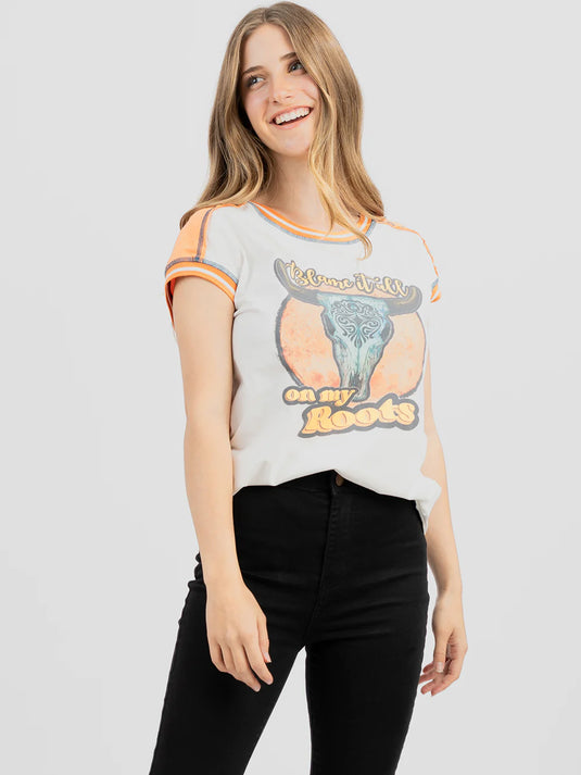 DL-T064WT - Delila Women's Mineral Wash “Cow Skull” Graphic Sleeveless Tee