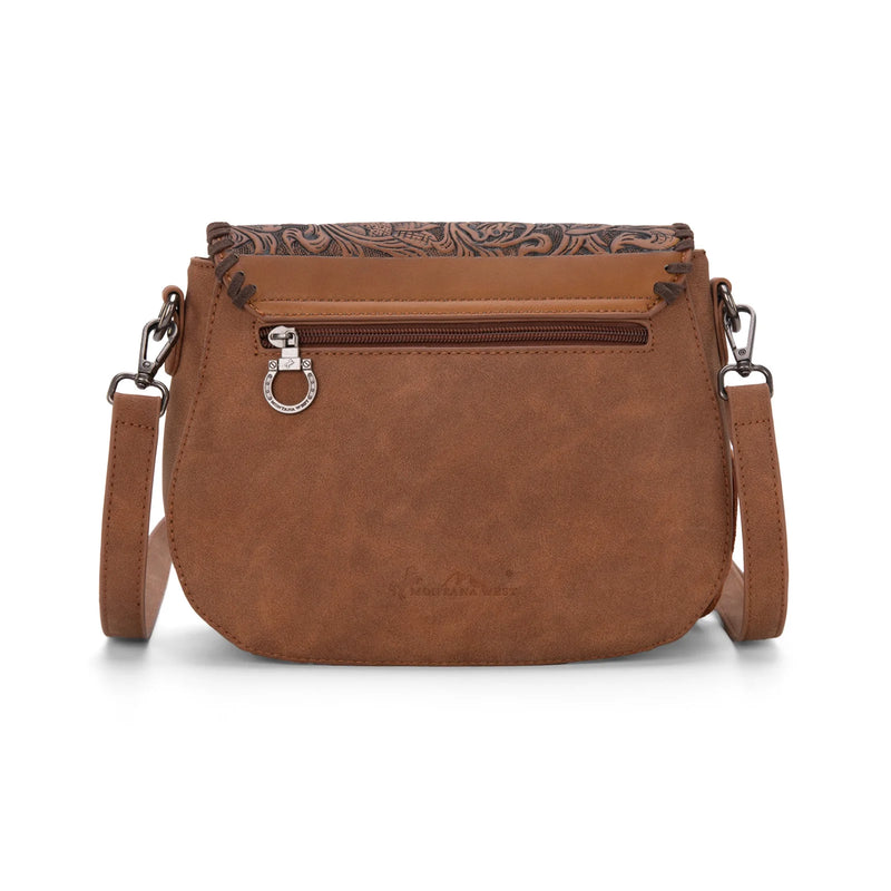 Load image into Gallery viewer, MW1274-8360BR - Montana West Tooled Saddle Fringe Crossbody - Brown
