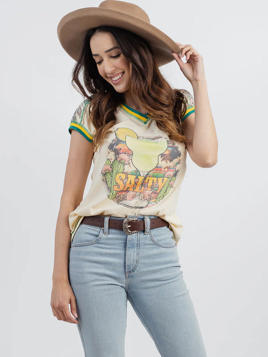 DL-T083BG - Delila Women's Mineral Wash “Salty” Graphic Short Sleeve Tee
