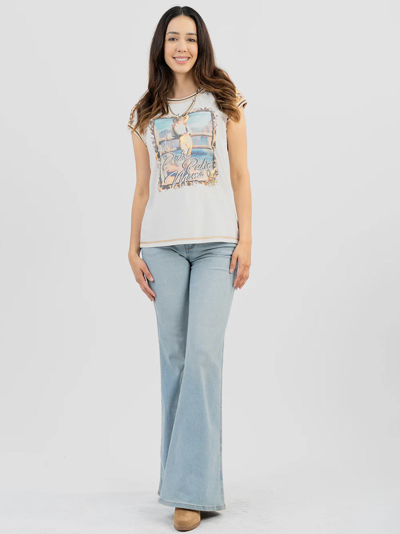 Load image into Gallery viewer, DL-T071WT - Delila Women&#39;s Mineral Wash “Cowgirl” Graphic Short Sleeve Tee
