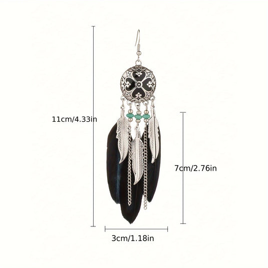 TMER63 - Dangle Earrings with Feather Drops