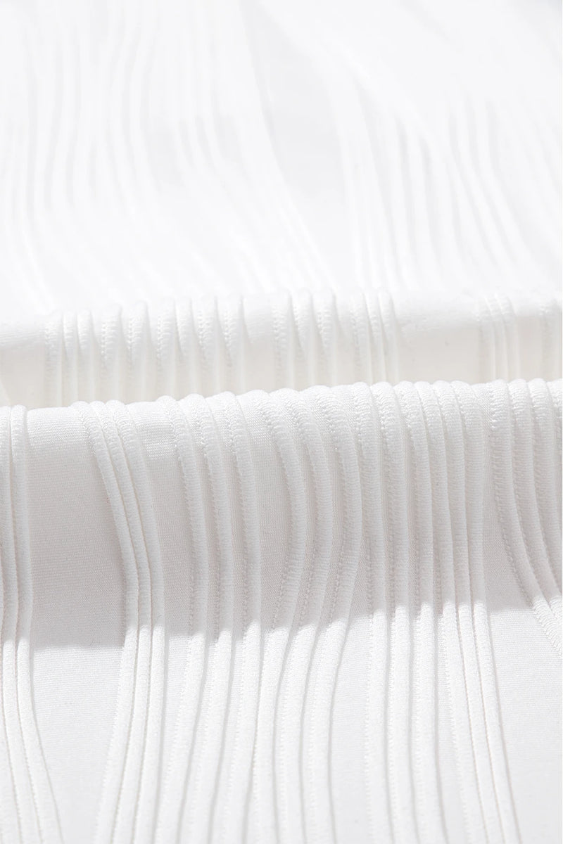 Load image into Gallery viewer, DLLS443 - Ladies White Wavy Textured Button V Neck Tee
